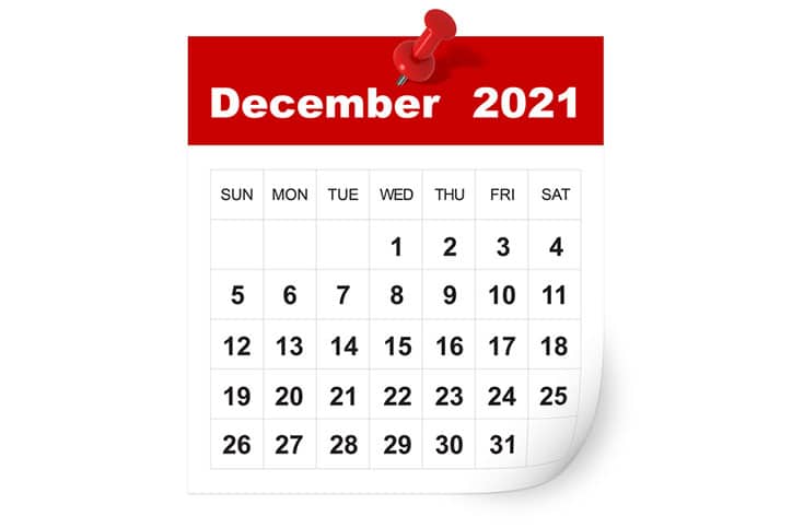 December 2021 calendar