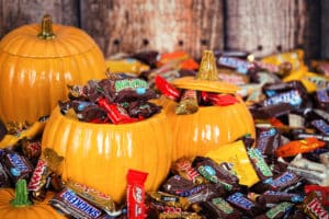 Piles of Candy in Pumpkins