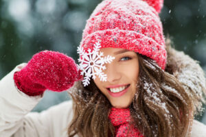Woman Smiling with Snowflake